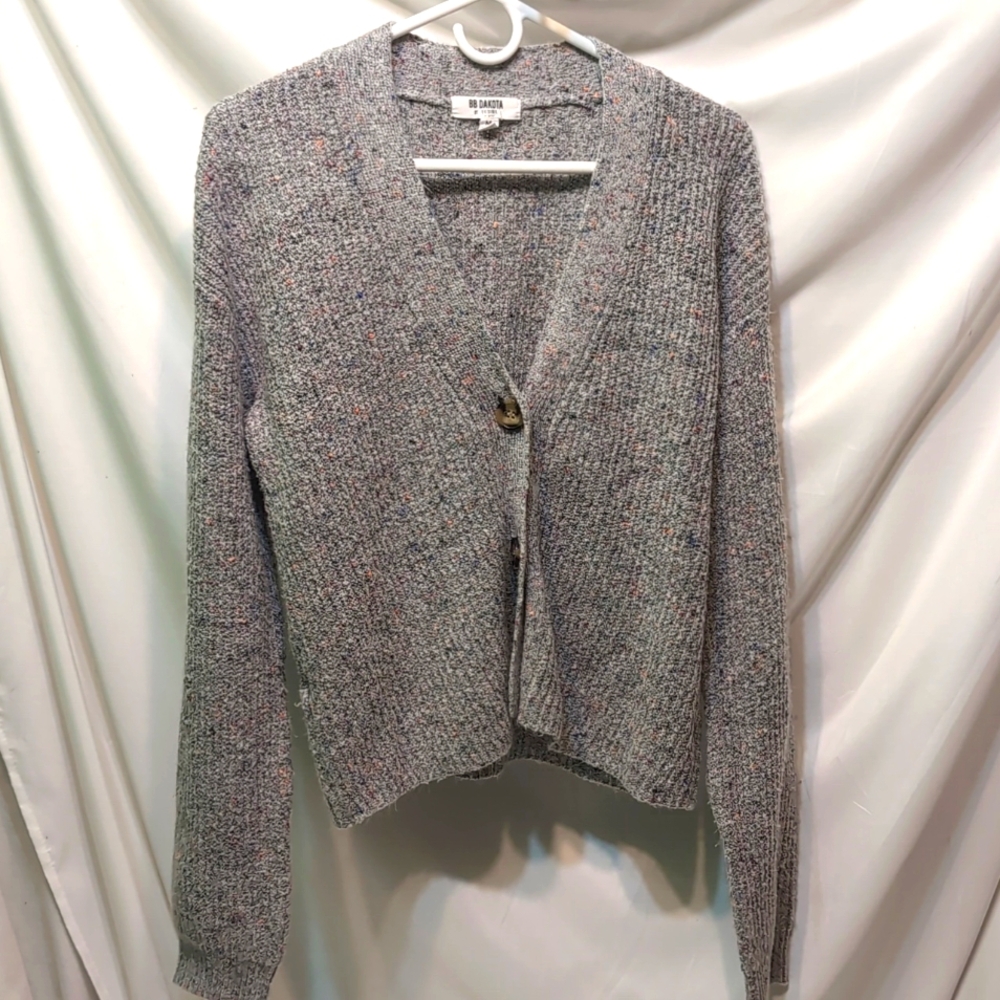 BB Dakota Speckled Gray Cardigan Sweater Size Medium